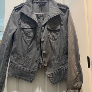 White House black market - grey jacket denim with diamond buttons